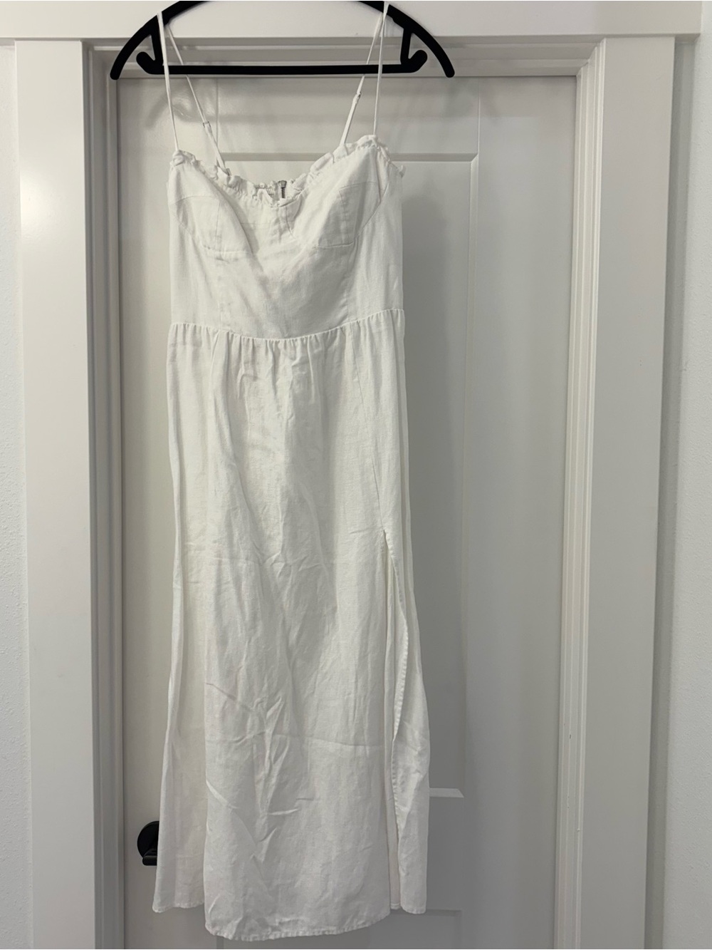 Reformation Prune Frill Trimmed Linen Midi Dress with High Side Slit - Picture 5 of 9